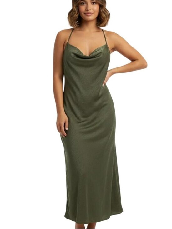 Sincerely Jules Dresses & Skirts - Sincerely Jules Olive Green Draped Neck Spaghetti Strap Slip Dress Size Large